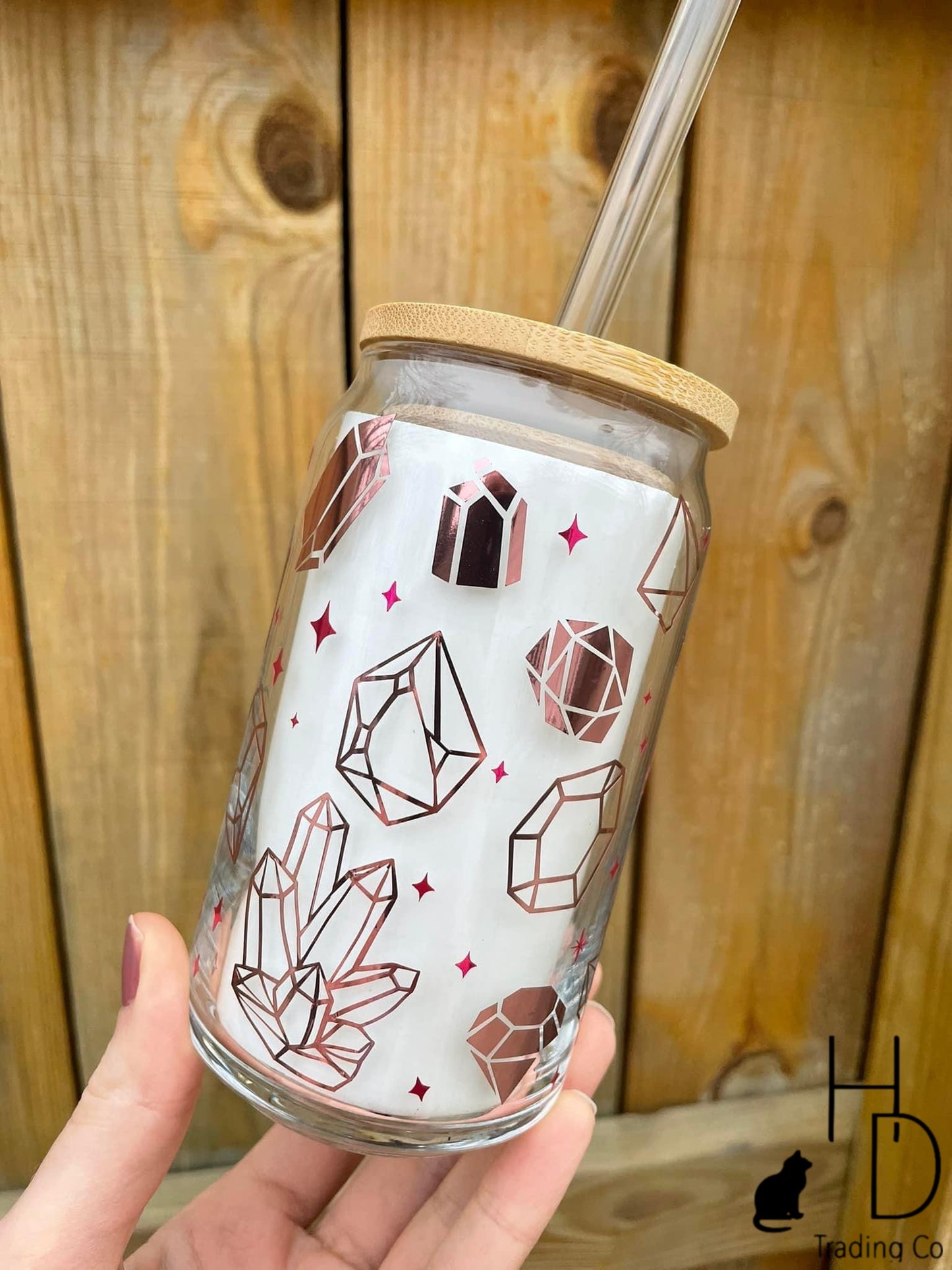 Rose Gold Crystals - Beer Can Glass