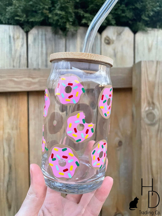 Pink Doughnuts - Beer Can Glass